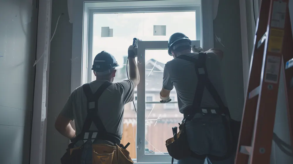 A team installing a bathroom window