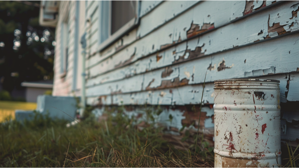 A paint can next to siding