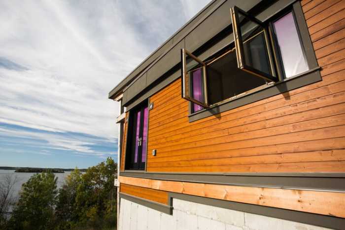 Wood siding on modern house