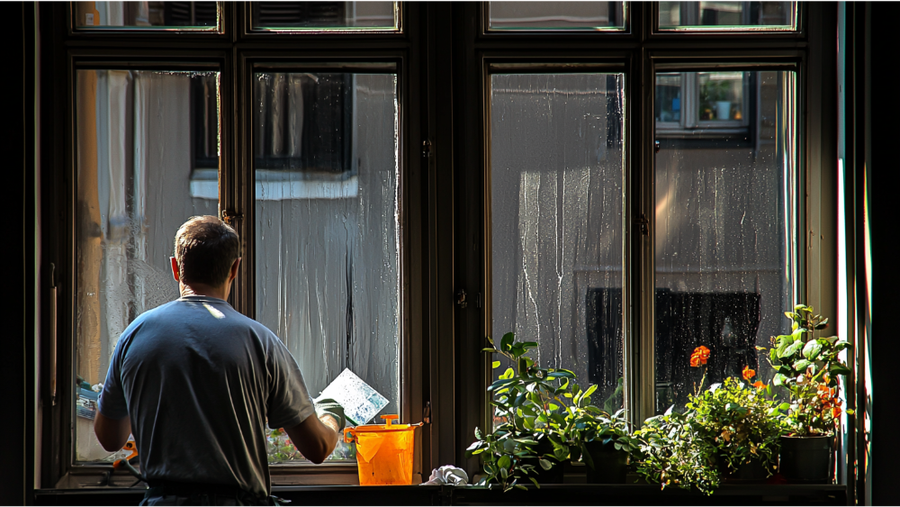 A man cleaning windows