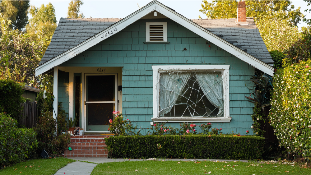 A cracked house window