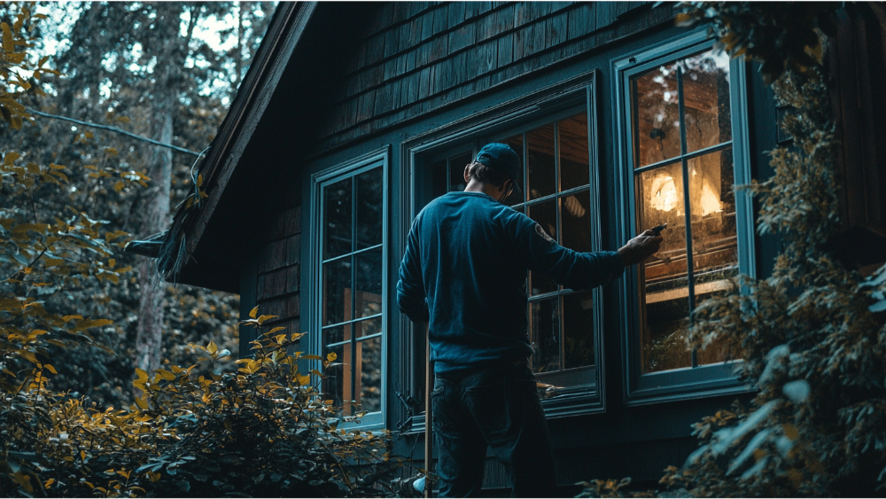 A man fixing a cracked house window