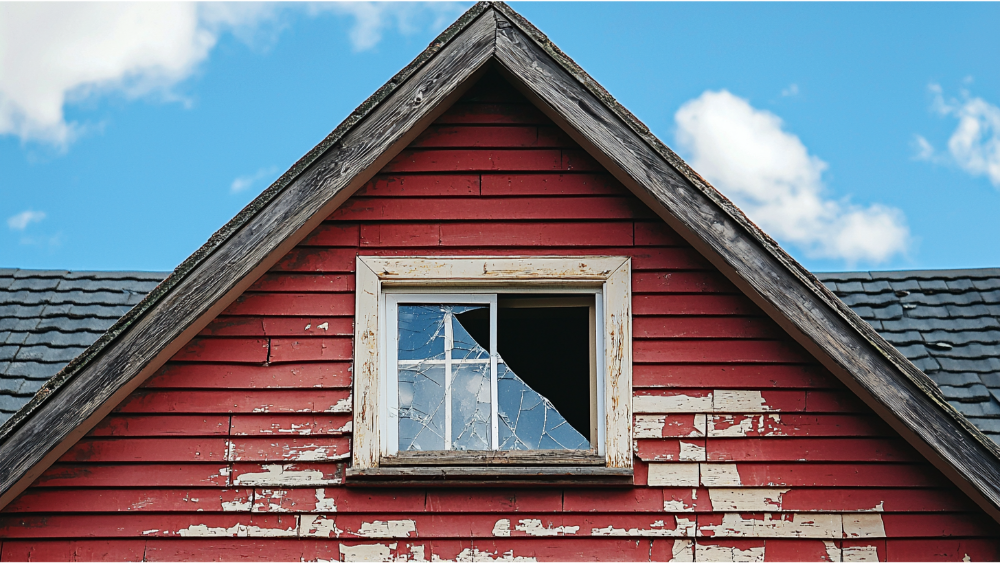 A cracked house window