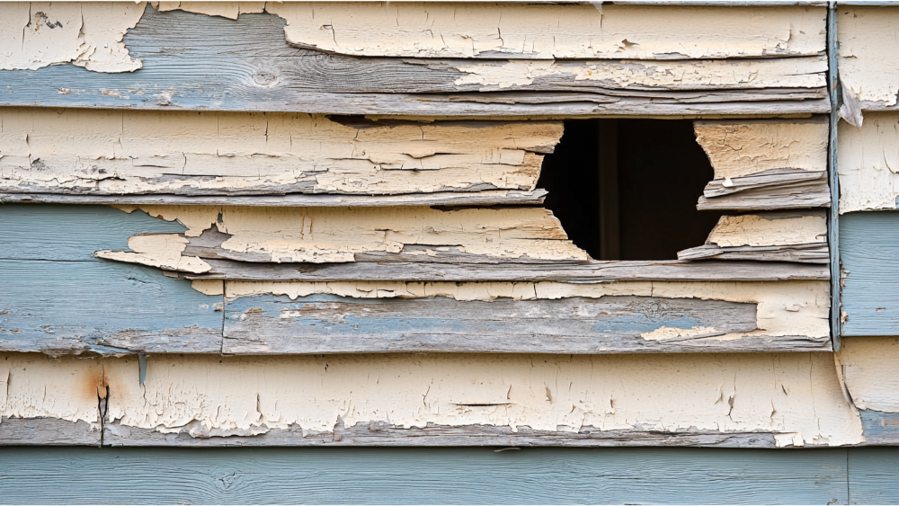 A hole in vinyl siding