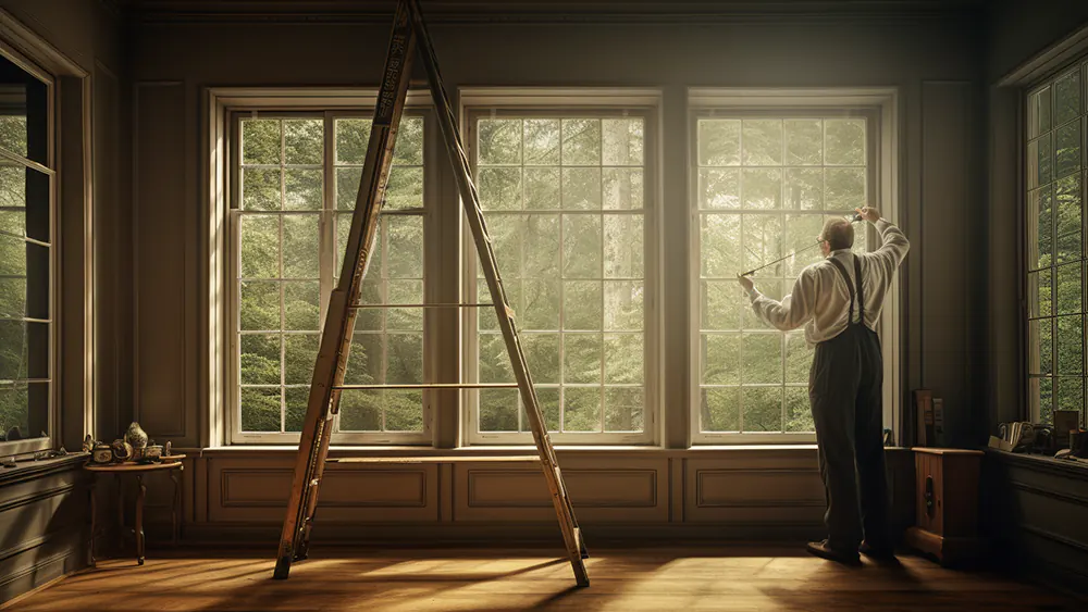 A man measuring his windows