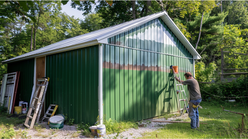 Someone painting aluminum siding