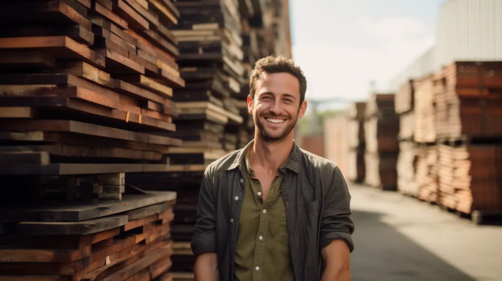 A man standing next to siding