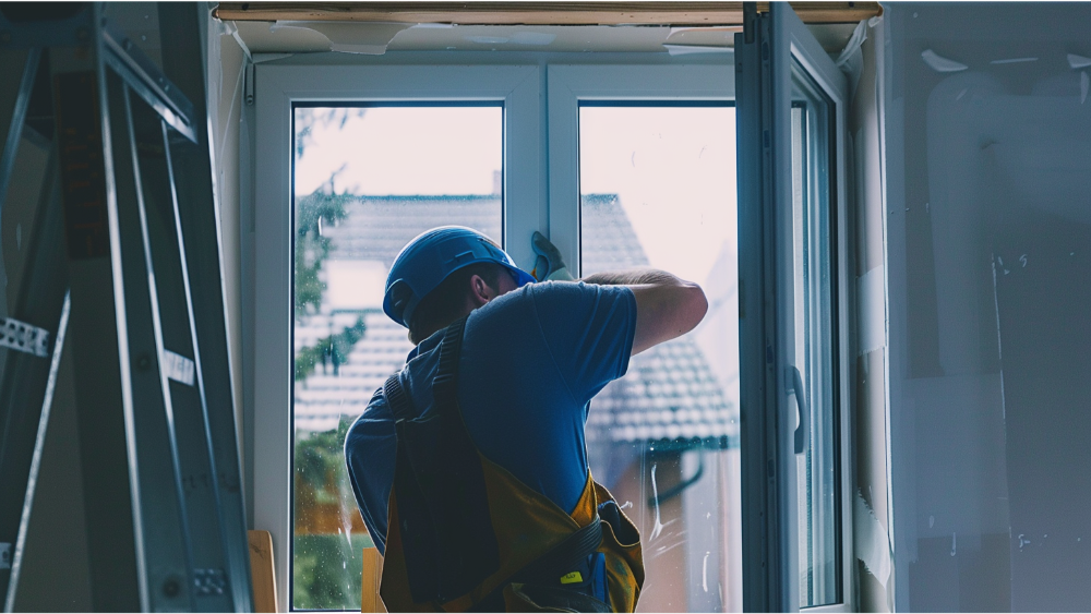 A person installing a window