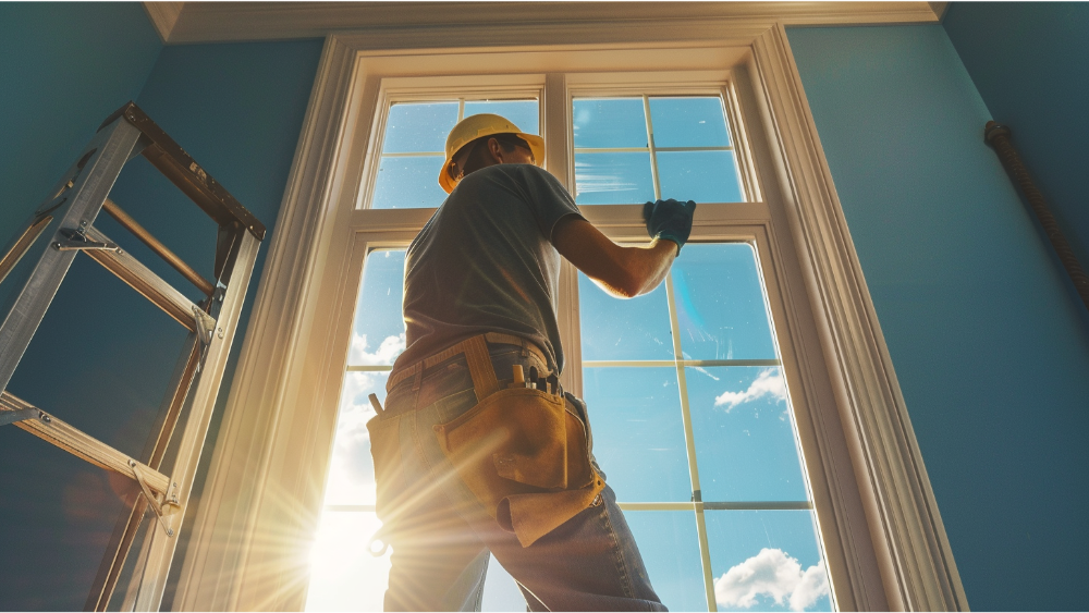 A person installing a window