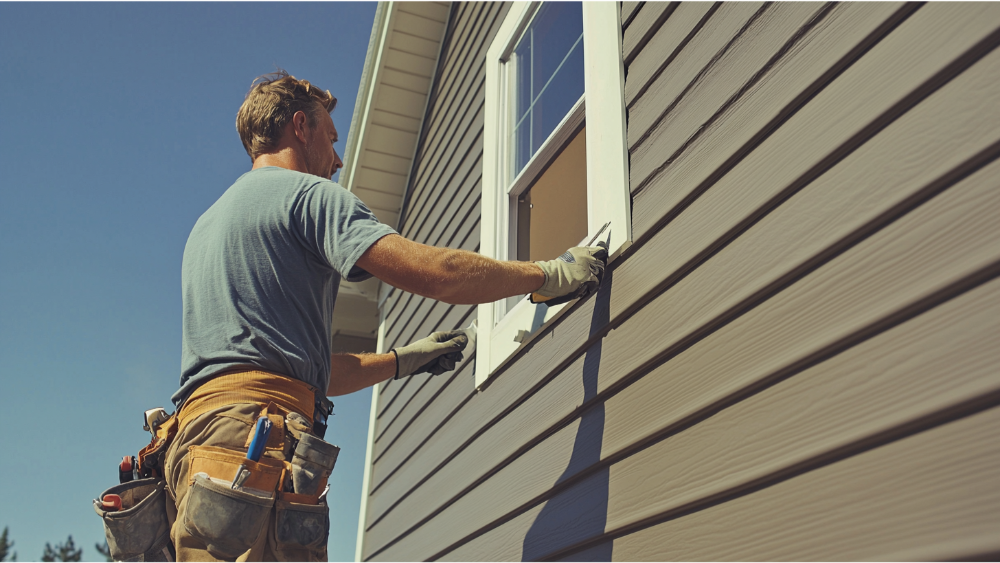 A man installing hardie board siding