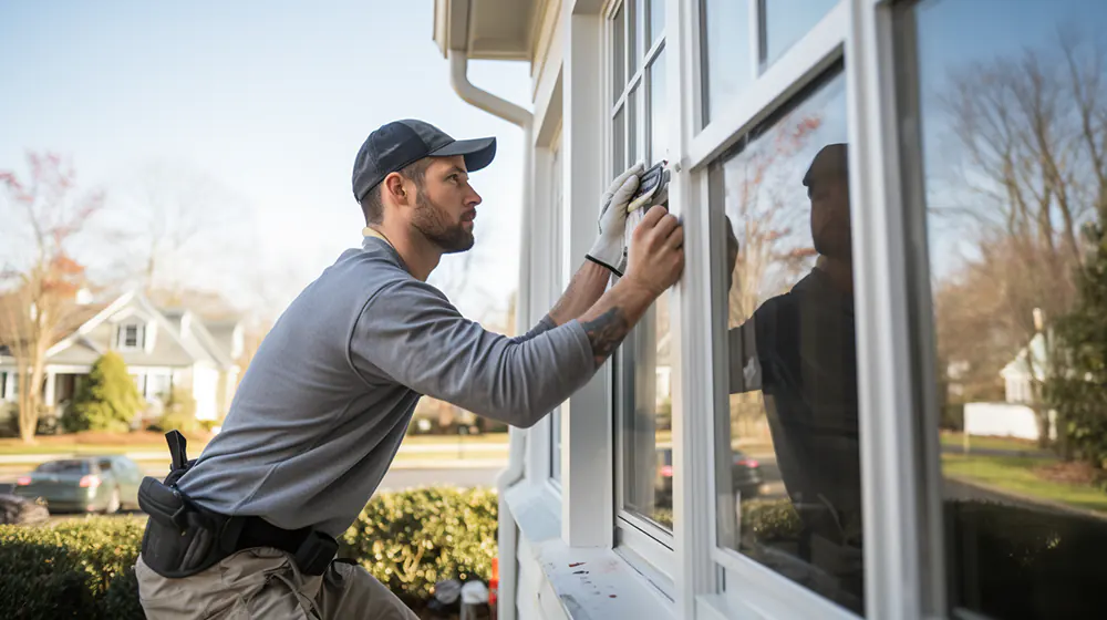 A man replacing a window