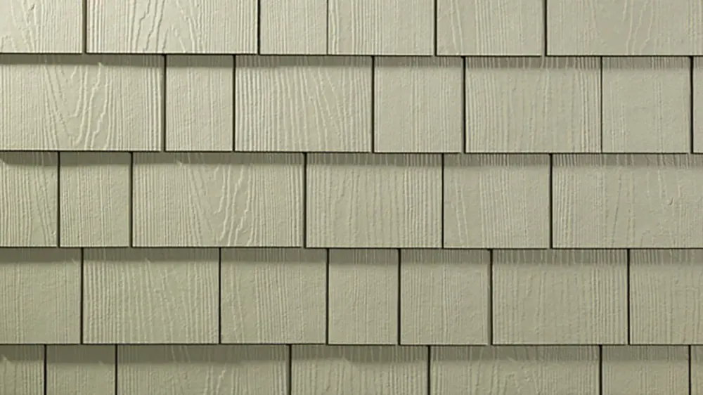 a close up of James Hardie cedar shake siding