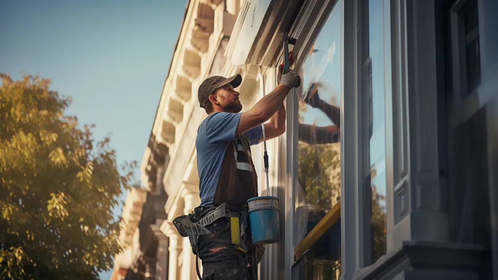 A man replacing windows