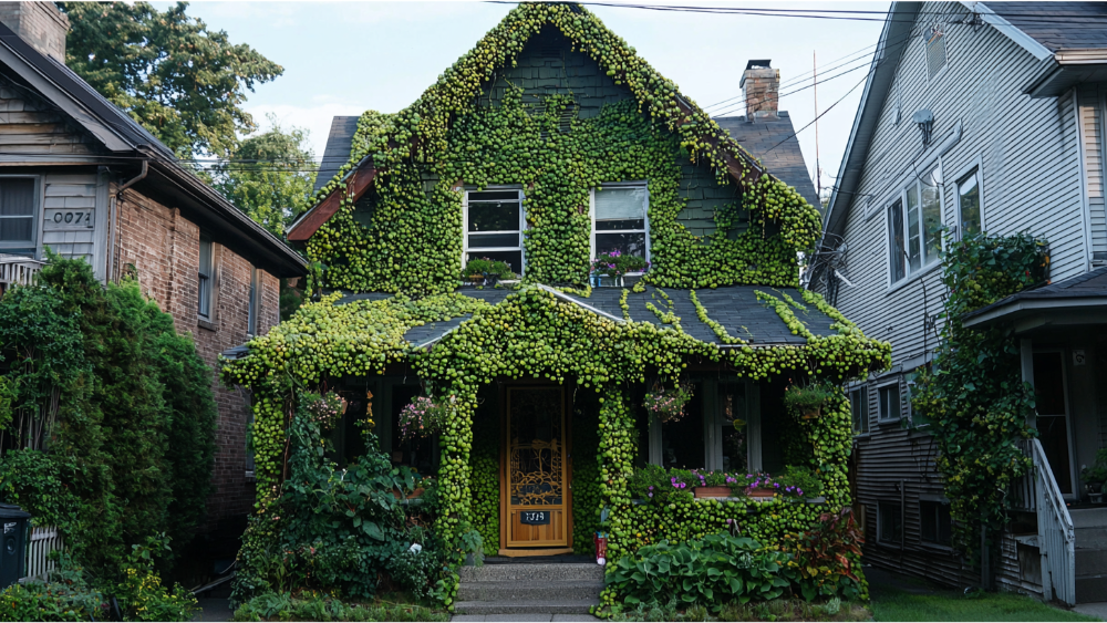 A house with algae growing on it