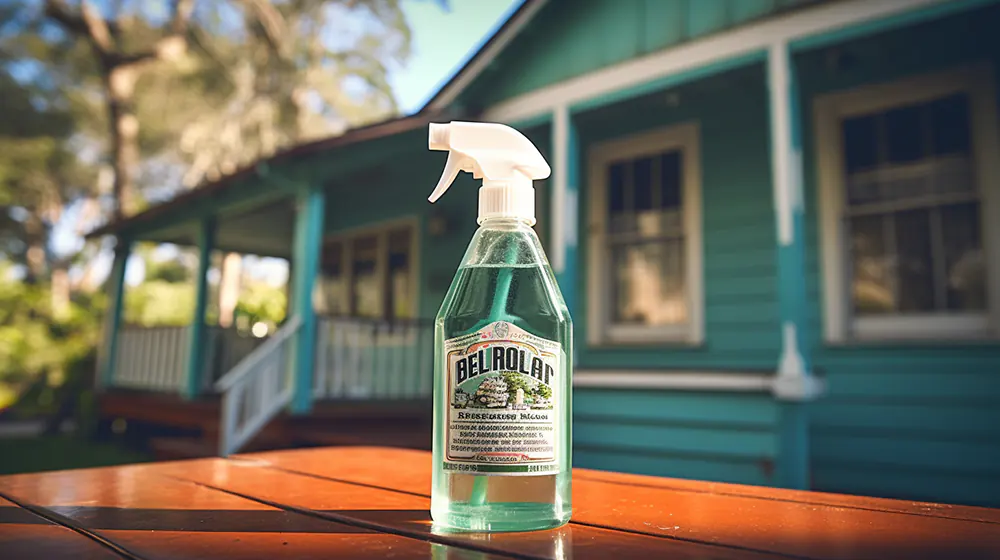 Siding cleaner in front of a clean home