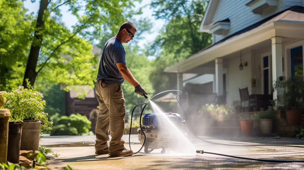 A man cleaning his siding