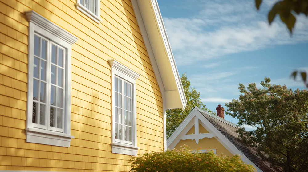 Soft yellow vinyl siding on a home