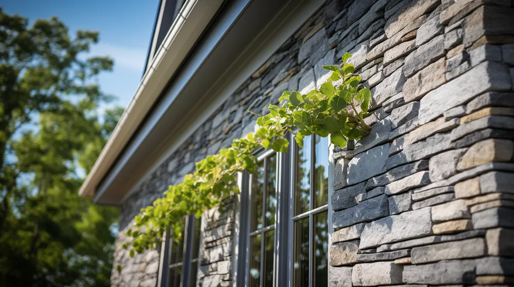 A close up of stone siding