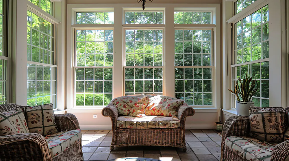 Double hung windows in a sunroom