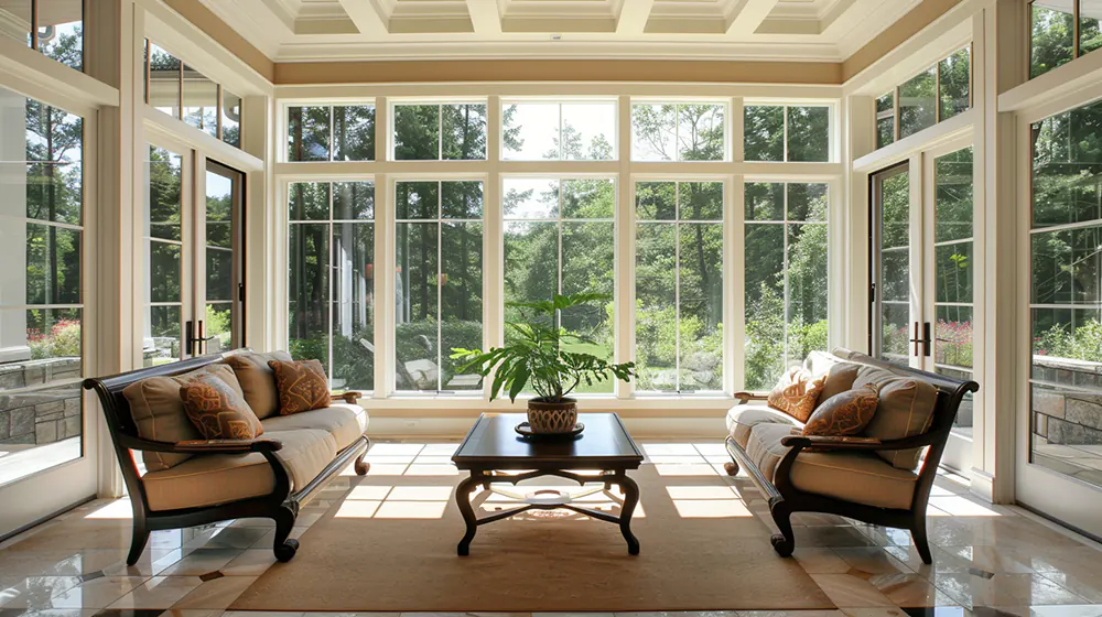 Picture windows in a sunroom