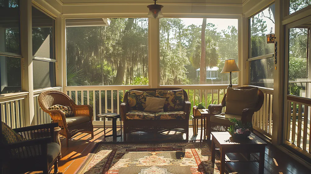 A sunroom with mesh instead of windows