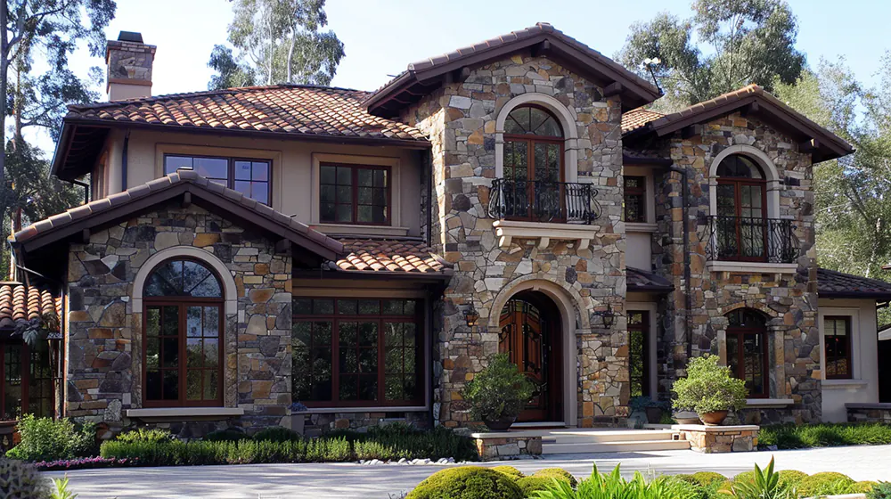 A house with stone veneer siding