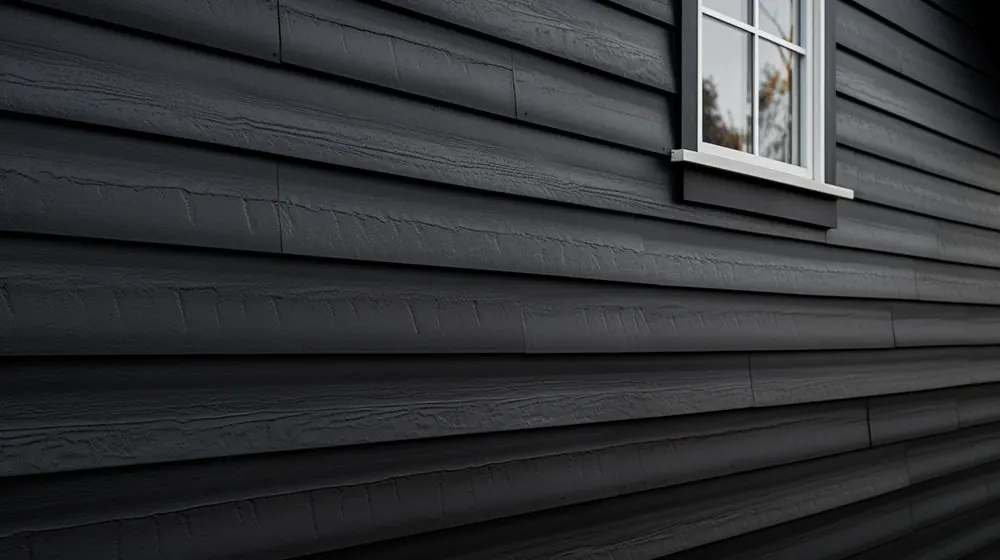 The Appeal Of A Black Siding House 10 A close up of black siding on a house