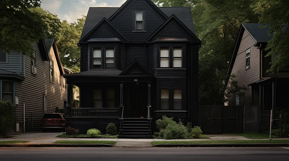 The Appeal Of A Black Siding House 16 A house with black siding in a neighborhood