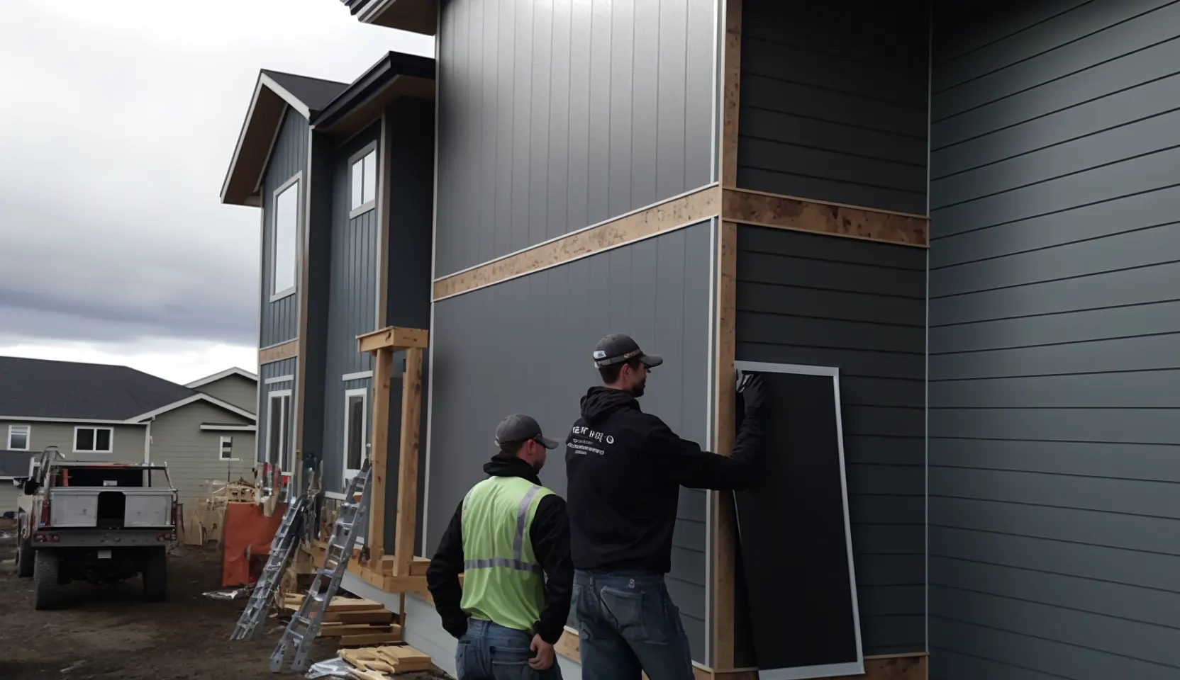What Is Hardie Board? 9 Two men installing fiber cement siding